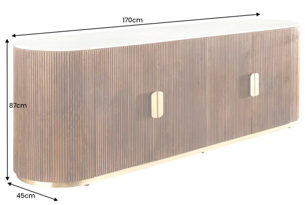 Design Sideboard GATSBY 170cm braun gold Mangoholz weiße Marmorplatte