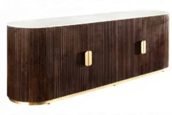 Design Sideboard GATSBY 170cm braun gold Mangoholz weiße Marmorplatte