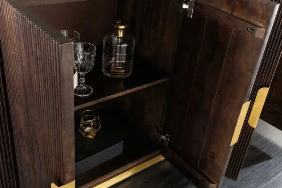 Design Sideboard GATSBY 170cm braun gold Mangoholz weiße Marmorplatte