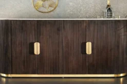 Design Sideboard GATSBY 170cm braun gold Mangoholz weiße Marmorplatte