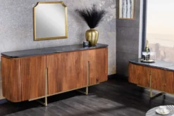 Design Sideboard GATSBY 160cm braun gold Mangoholz Marmor Metallgestell