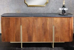 Design Sideboard GATSBY 160cm braun gold Mangoholz Marmor Metallgestell