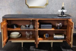 Design Sideboard GATSBY 160cm braun gold Mangoholz Marmor Metallgestell