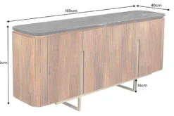 Design Sideboard GATSBY 160cm braun gold Mangoholz Marmor Metallgestell