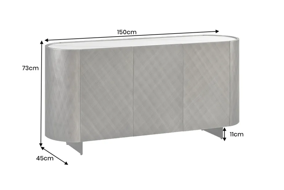 Design Sideboard REFLECTION 150cm weiß Keramik Marmor anthrazit 3D Effekt brushed Finish