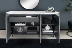 Design Sideboard REFLECTION 150cm weiß Keramik Marmor anthrazit 3D Effekt brushed Finish