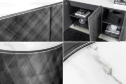 Design Sideboard REFLECTION 150cm weiß Keramik Marmor anthrazit 3D Effekt brushed Finish