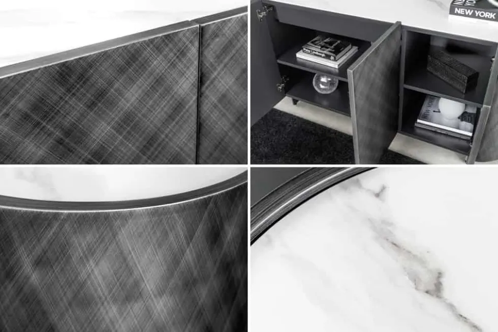 Design Sideboard REFLECTION 150cm weiß Keramik Marmor anthrazit 3D Effekt brushed Finish
