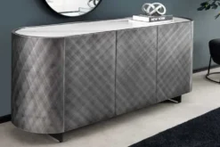 Design Sideboard REFLECTION 150cm weiß Keramik Marmor anthrazit 3D Effekt brushed Finish