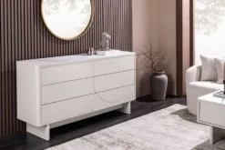 Design Sideboard SAVOY 150cm kaschmir weiß Marmor Keramik mit sechs Schubladen