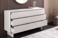 Design Sideboard SAVOY 150cm kaschmir weiß Marmor Keramik mit sechs Schubladen
