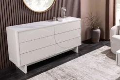 Design Sideboard SAVOY 150cm kaschmir weiß Marmor Keramik mit sechs Schubladen