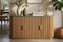 Design Sideboard VENEZIANO 170cm messing Mangoholz grün Marmor gold