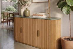 Design Sideboard VENEZIANO 170cm messing Mangoholz grün Marmor gold