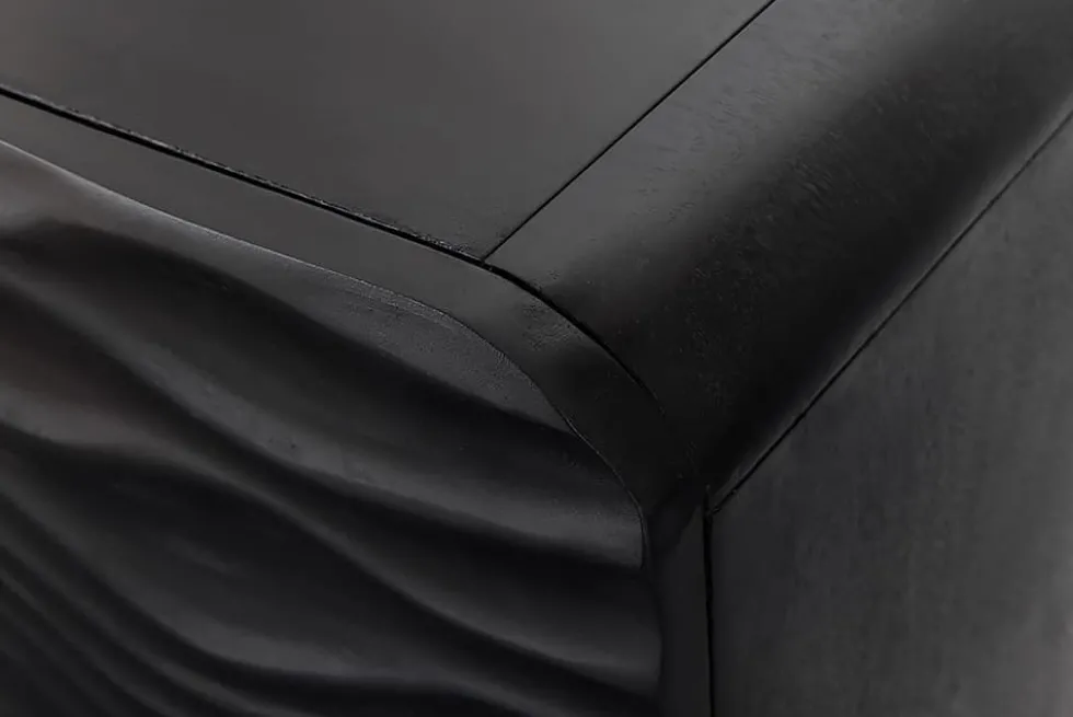 Design Sideboard WAVE 160cm schwarz Mangoholz Massivholz mattgold Metallbeine