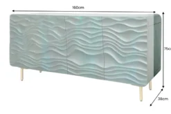 Design Sideboard WAVE 160cm türkis Mangoholz Massivholz mattgold Metallbeine