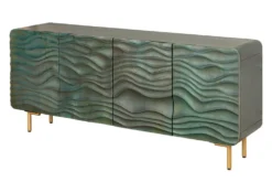 Design Sideboard WAVE 160cm türkis Mangoholz Massivholz mattgold Metallbeine