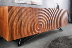 Design Sideboard ZEN 180cm braun Mangoholz mit 3D Schnitzereien Metallgestell schwarz handmade