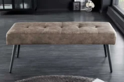 Design Sitzbank BOUTIQUE 100cm antik taupe Microfaser schwarze Metallbeine Polsterbank