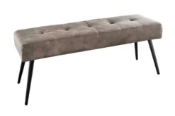 Design Sitzbank BOUTIQUE 100cm antik taupe Microfaser schwarze Metallbeine Polsterbank