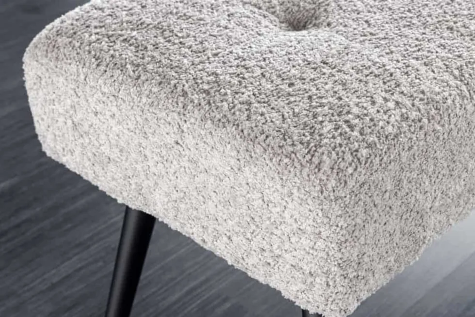Design Sitzbank BOUTIQUE 100cm champagner greige Bouclé schwarze Metallbeine Polsterbank