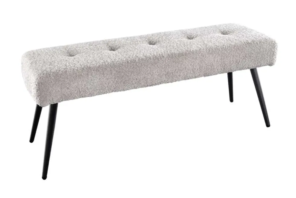 Design Sitzbank BOUTIQUE 100cm champagner greige Bouclé schwarze Metallbeine Polsterbank