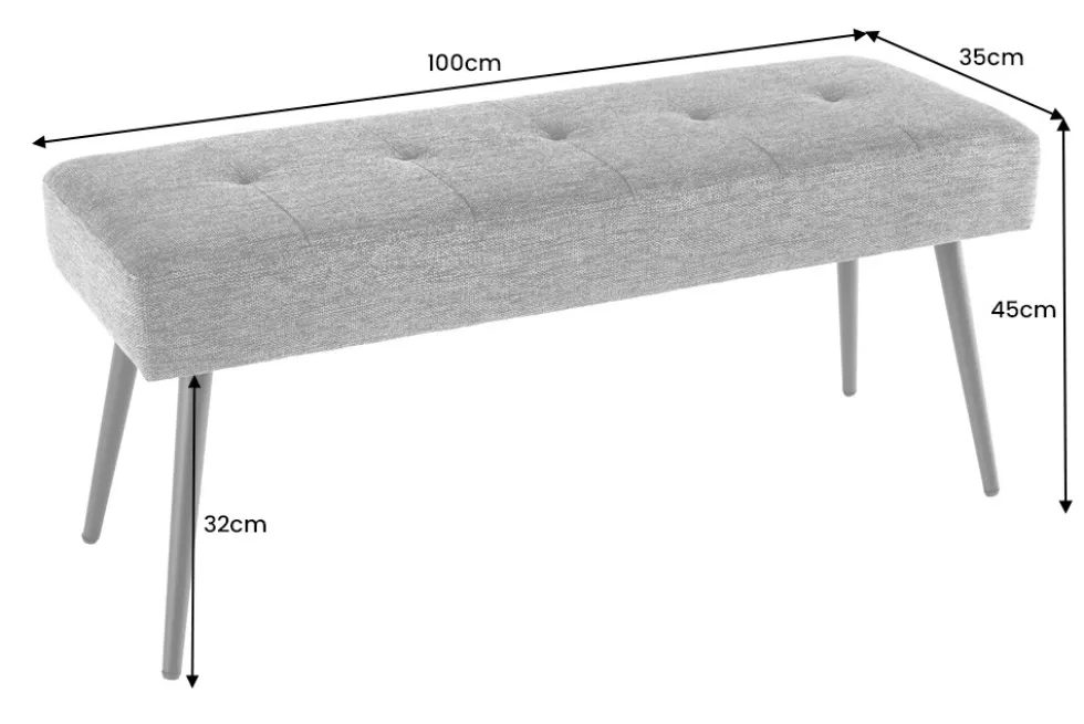 Design Sitzbank BOUTIQUE 100cm champagner greige Bouclé schwarze Metallbeine Polsterbank