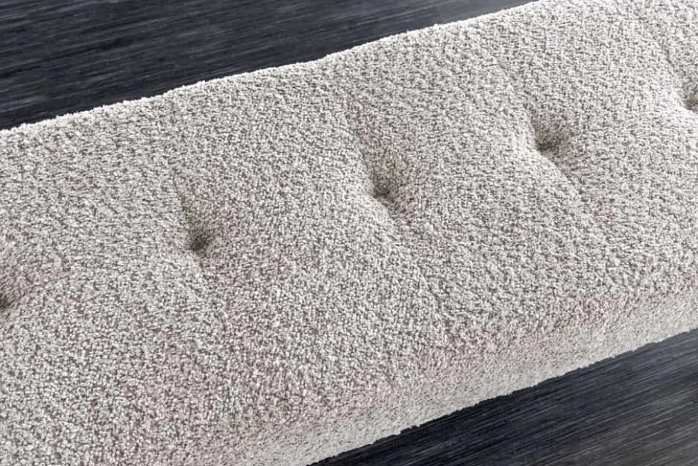 Design Sitzbank BOUTIQUE 100cm champagner greige Bouclé schwarze Metallbeine Polsterbank