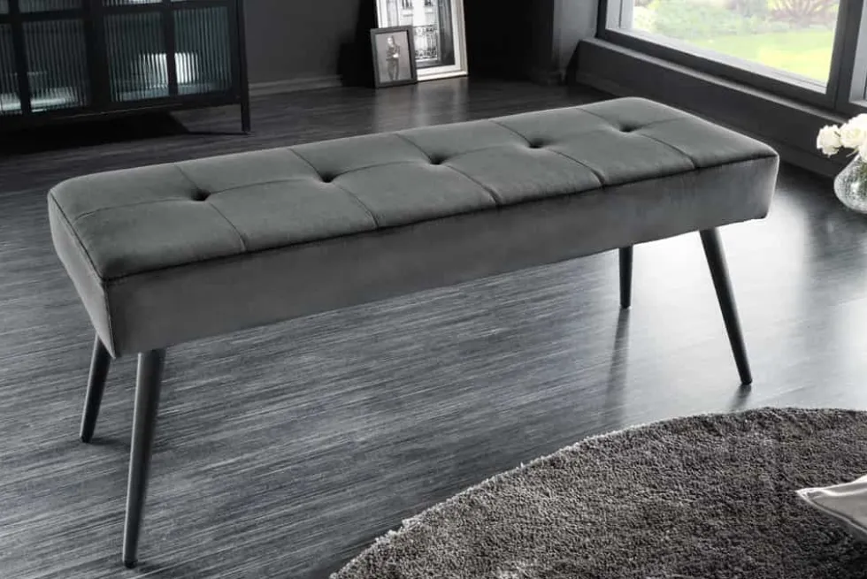 Design Sitzbank BOUTIQUE 100cm dunkelgrau Samt schwarze Metallbeine