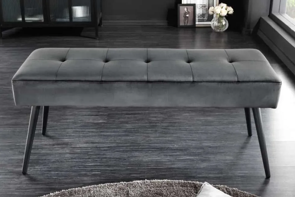 Design Sitzbank BOUTIQUE 100cm dunkelgrau Samt schwarze Metallbeine