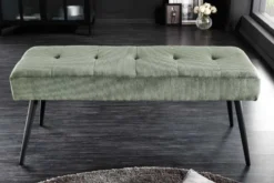 Design Sitzbank BOUTIQUE 100cm grün Cord schwarze Metallbeine