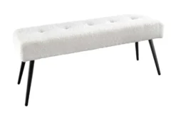 Design Sitzbank BOUTIQUE 100cm weiß Bouclé schwarze Metallbeine Polsterbank