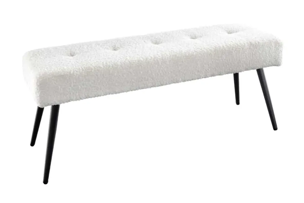 Design Sitzbank BOUTIQUE 100cm weiß Bouclé schwarze Metallbeine Polsterbank