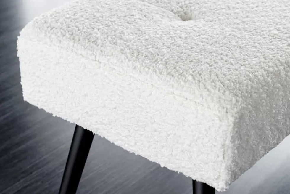 Design Sitzbank BOUTIQUE 100cm weiß Bouclé schwarze Metallbeine Polsterbank