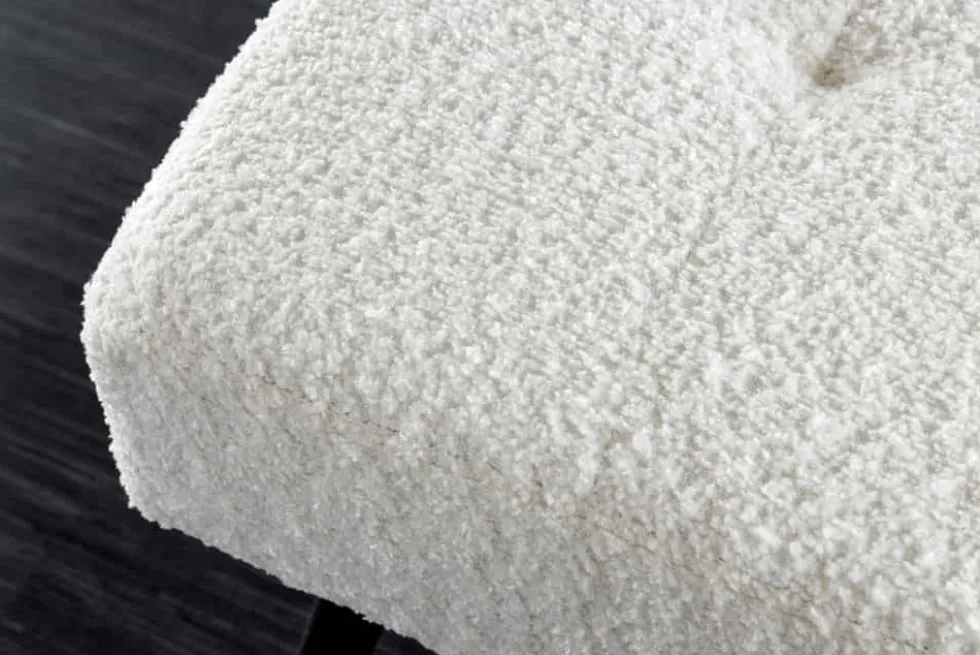 Design Sitzbank BOUTIQUE 100cm weiß Bouclé schwarze Metallbeine Polsterbank