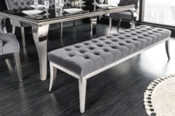 Design Sitzbank CASTLE DELUXE 165cm grau Samt silber Edelstahl gepolstert