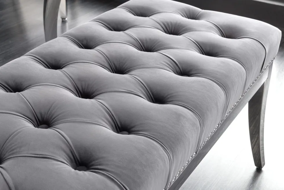 Design Sitzbank CASTLE DELUXE 165cm grau Samt silber Edelstahl gepolstert