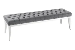 Design Sitzbank CASTLE DELUXE 165cm grau Samt silber Edelstahl gepolstert