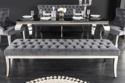 Design Sitzbank CASTLE DELUXE 165cm grau Samt silber Edelstahl gepolstert