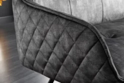 Design Sitzbank EUPHORIA 160cm dunkelgrau Samt Retrostil Ziersteppung Hairpin Legs Metallbeine Armlehnen