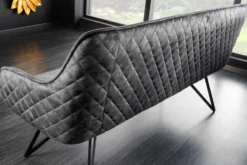 Design Sitzbank EUPHORIA 160cm dunkelgrau Samt Retrostil Ziersteppung Hairpin Legs Metallbeine Armlehnen