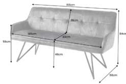 Design Sitzbank EUPHORIA 160cm dunkelgrau Samt Retrostil Ziersteppung Hairpin Legs Metallbeine Armlehnen