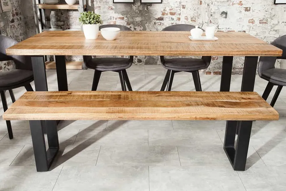 Design Sitzbank IRON CRAFT 170cm Mangoholz Eisen Industrial Design