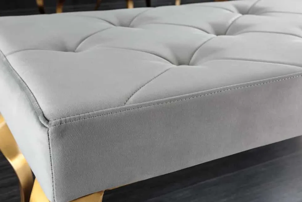 Design Sitzbank MODERN BAROCK 175cm grau Samt gold Edelstahl