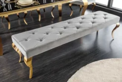 Design Sitzbank MODERN BAROCK 175cm grau Samt gold Edelstahl