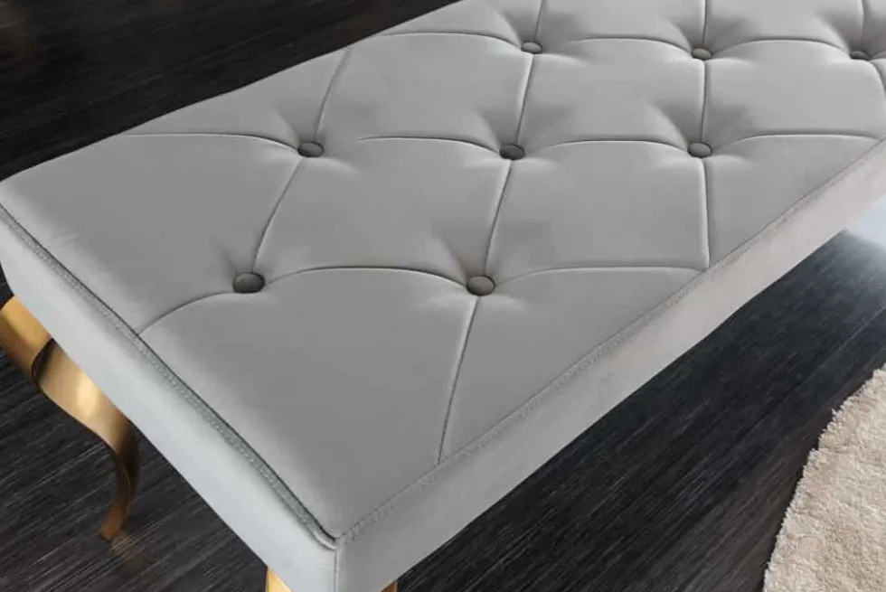 Design Sitzbank MODERN BAROCK 175cm grau Samt gold Edelstahl