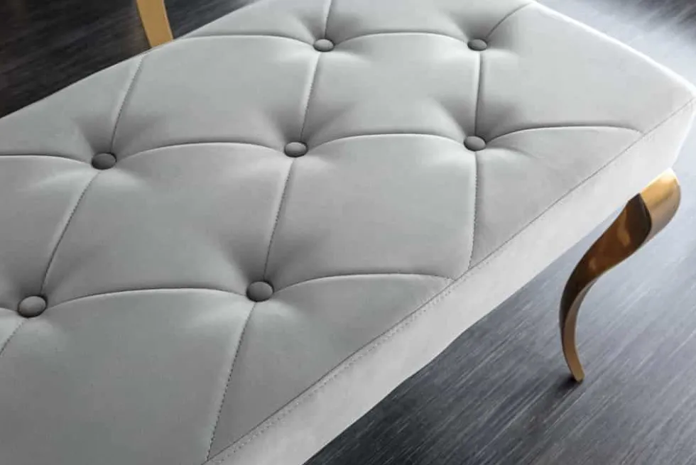 Design Sitzbank MODERN BAROCK 175cm grau Samt gold Edelstahl