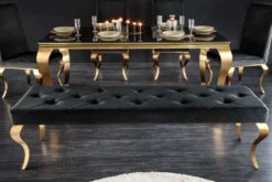 Design Sitzbank MODERN BAROCK 175cm schwarz Samt gold Edelstahl