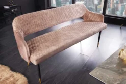 Design Sitzbank PARIS 160cm greige Samt Rückenlehne goldene Fußkappen Retro