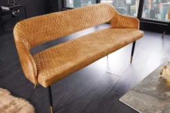 Design Sitzbank PARIS 160cm senfgelb Samt Retro Rückenlehne